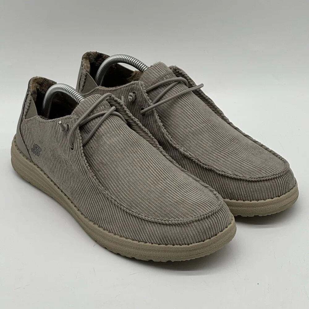 Skechers Melson-Corduroy Gray Moc Toe Lace Slip On Casual Shoes Men's Size 10
